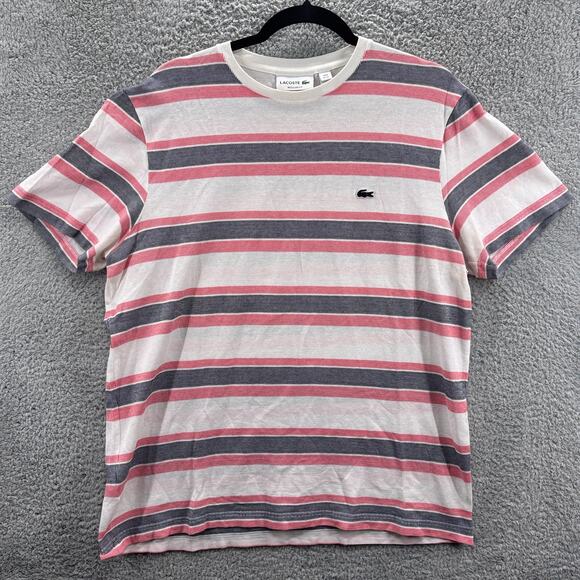 Lacoste T-Shirt Men’s XL Striped Regular Fit Crew Neck Cotton Made in Morocco - Picture 1 of 10